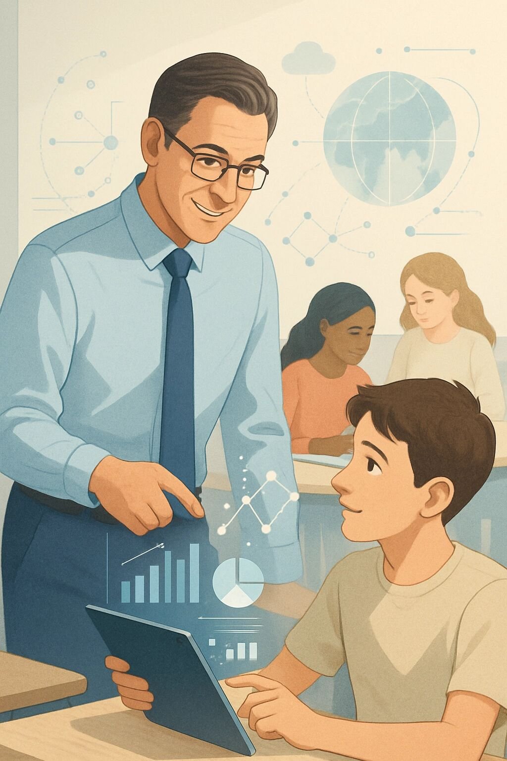 Pedagoji ve teknoloji kavramlarını birleştiren konsept bir görsel